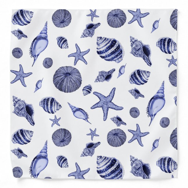 Blue and white seashells  bandana (Front)
