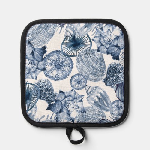 Blue and White Seashells Beachy Nautical Design Pot Holder