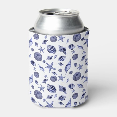 Blue and white seashells  can cooler