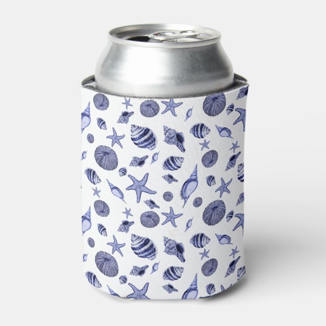 Blue and white seashells  can cooler (Can Front)