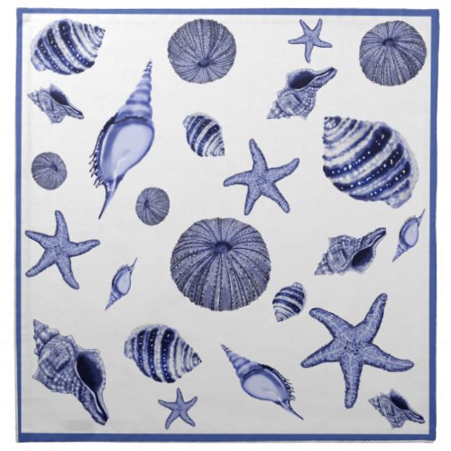 Blue and white seashells  cloth napkin