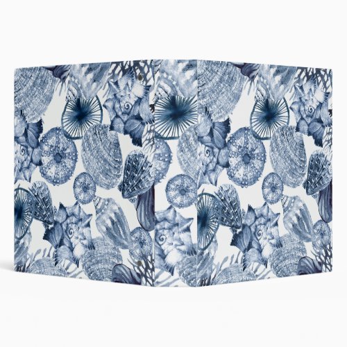 Blue and White Seashells Coastal Design 3 Ring Binder