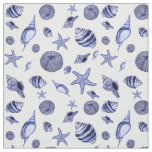 Blue and white seashells  fabric