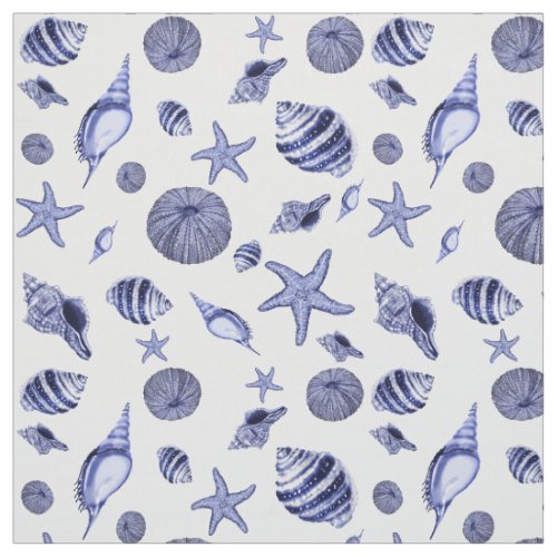 Blue and white seashells  fabric