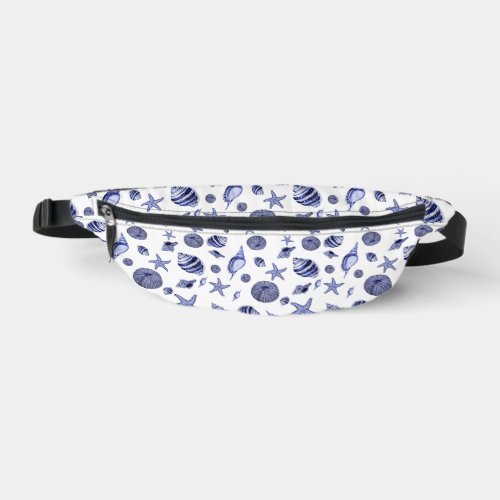 Blue and white seashells  fanny pack