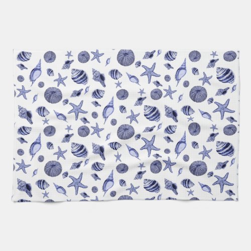 Blue and white seashells  kitchen towel