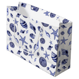 Blue and white seashells  large gift bag