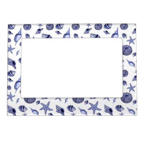 Blue and white seashells  magnetic frame