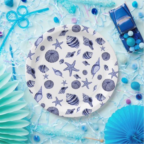 Blue and white seashells  paper plates