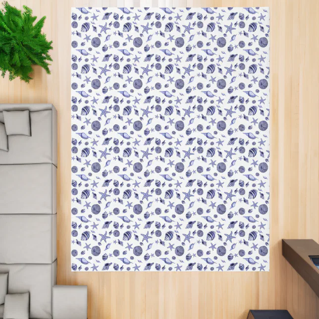 Blue White Shell Rug Blue and white seashells rug | Zazzle
