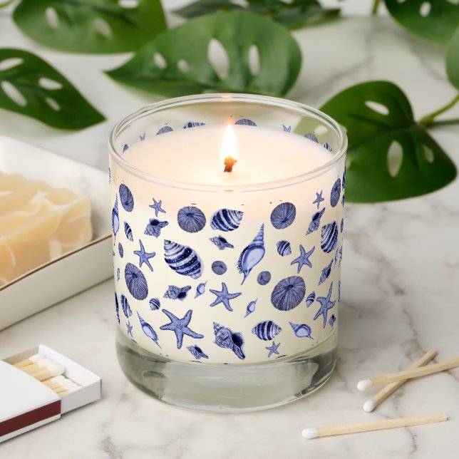 Blue and white seashells  scented candle (Lit)