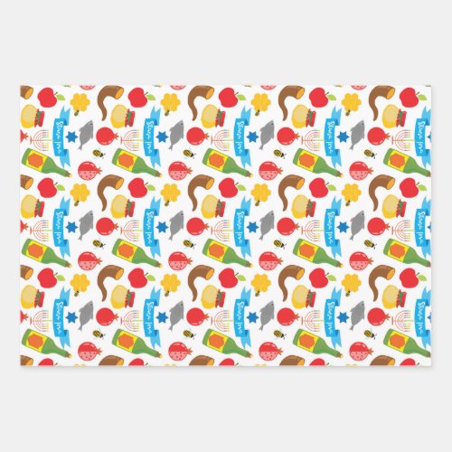 Blue and white Shana Tova Wrapping Paper Sheets