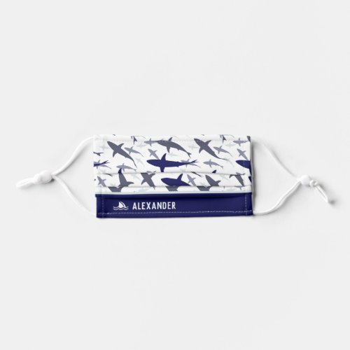 Blue and White Shark Pattern with Name Boy Kids Cloth Face Mask