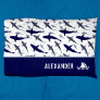 Blue and White Shark Pattern with Name Boy Pillow Case
