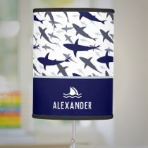 Blue and White Shark Pattern with Name Boy Table Lamp