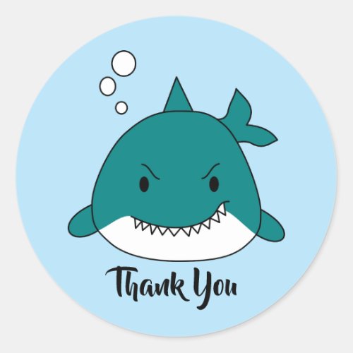 Blue And White Shark Thank You Classic Round Sticker