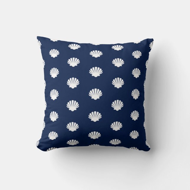 Blue and White Shell Pattern Throw Pillow (Front)