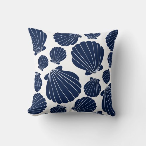 Blue and White Shell Pattern Throw Pillow