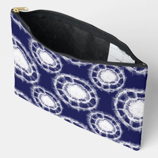 Blue and White Shibori Circles Pattern  Accessory Pouch (Open)