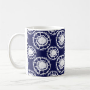 Blue and White Shibori Circles Pattern Coffee Mug