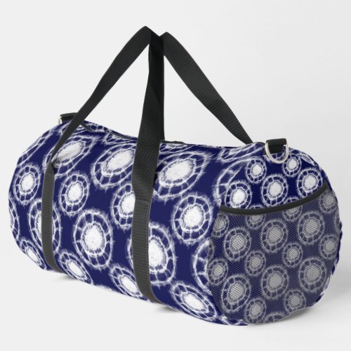 Blue and White Shibori Circles Pattern  Duffle Bag