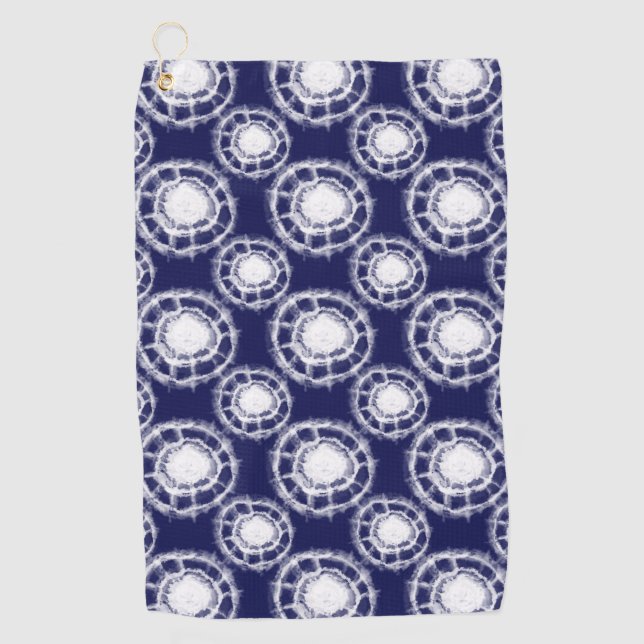 Blue and White Shibori Circles Pattern  Golf Towel (Front)
