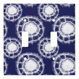 Blue and White Shibori Circles Pattern Light Switch Cover