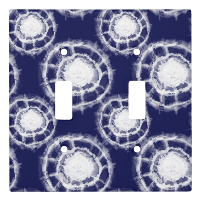 Blue and White Shibori Circles Pattern  Light Switch Cover (Front)