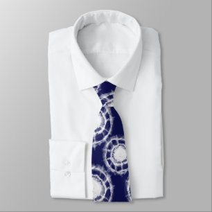 Blue and White Shibori Circles Pattern  Neck Tie
