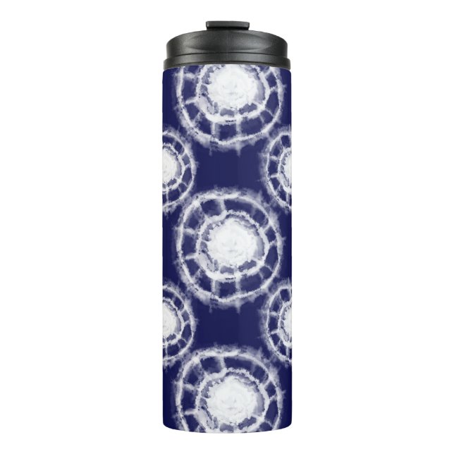 Blue and White Shibori Circles Pattern  Thermal Tumbler (Front)