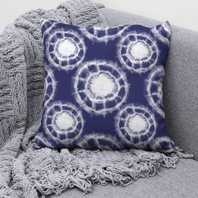 Blue and White Shibori Circles Pattern  Throw Pillow (Creator Uploaded)