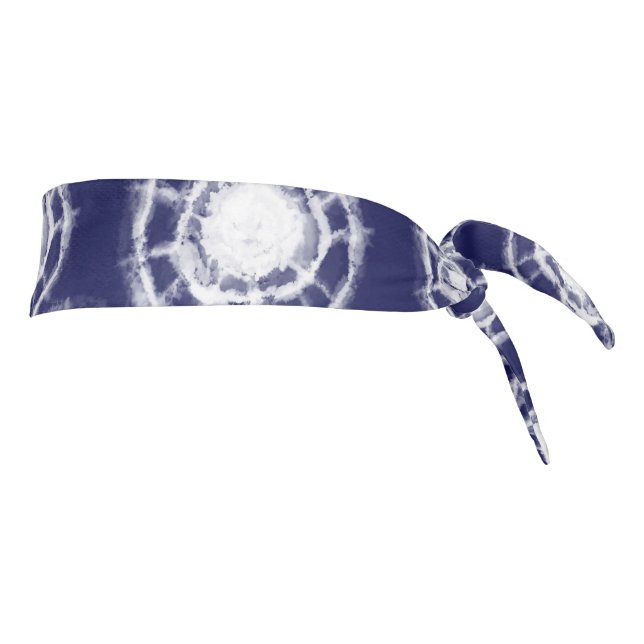 Blue and White Shibori Circles Pattern  Tie Headband (Rotate 90)