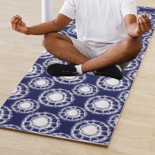 Blue and White Shibori Circles Pattern  Yoga Mat
