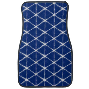 Blue and White Shibori Lines Pattern Car Floor Mat