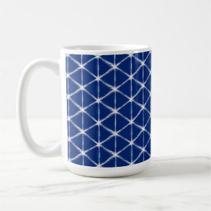 Blue and White Shibori Lines Pattern Coffee Mug