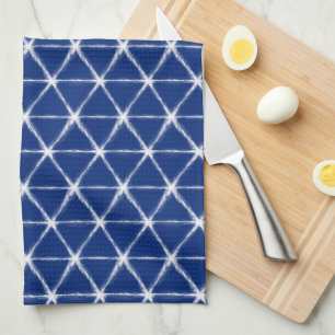 Blue and White Shibori Lines Pattern Kitchen Towel