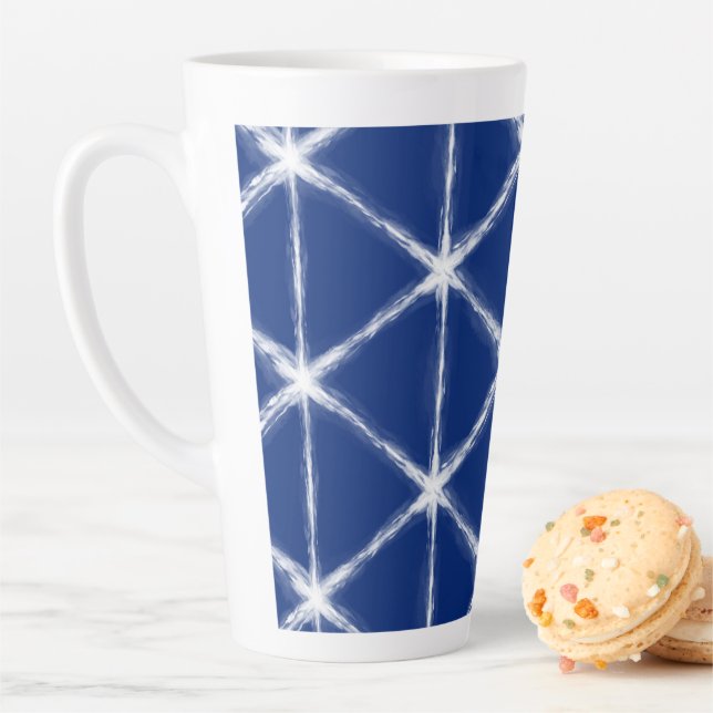Blue and White Shibori Lines Pattern  Latte Mug (In Situ)