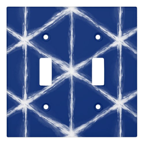 Blue and White Shibori Lines Pattern  Light Switch Cover