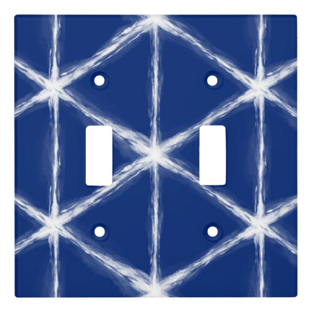 Blue and White Shibori Lines Pattern  Light Switch Cover (Front)