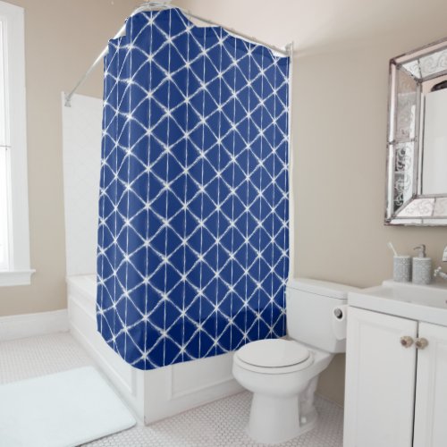 Blue and White Shibori Lines Pattern  Shower Curtain