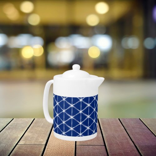 Blue and White Shibori Lines Pattern  Teapot