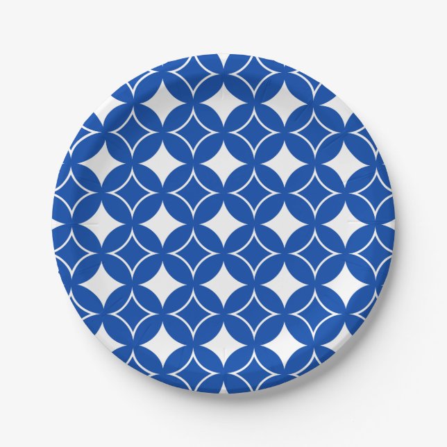 Blue and white shippo pattern paper plates (Front)