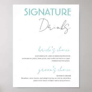 Blue and White Signature Drinks Wedding Bar Poster