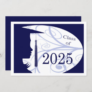 Blue and White Silhouette 2025 Graduation Party Invitation