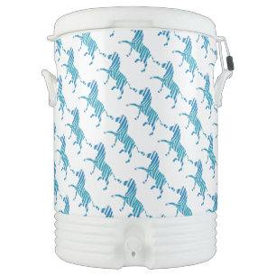 Blue and White Silhouette Zebra Beverage Cooler