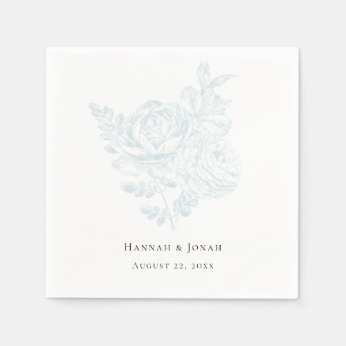 Blue and White Simple Floral Botanical Wedding Napkins