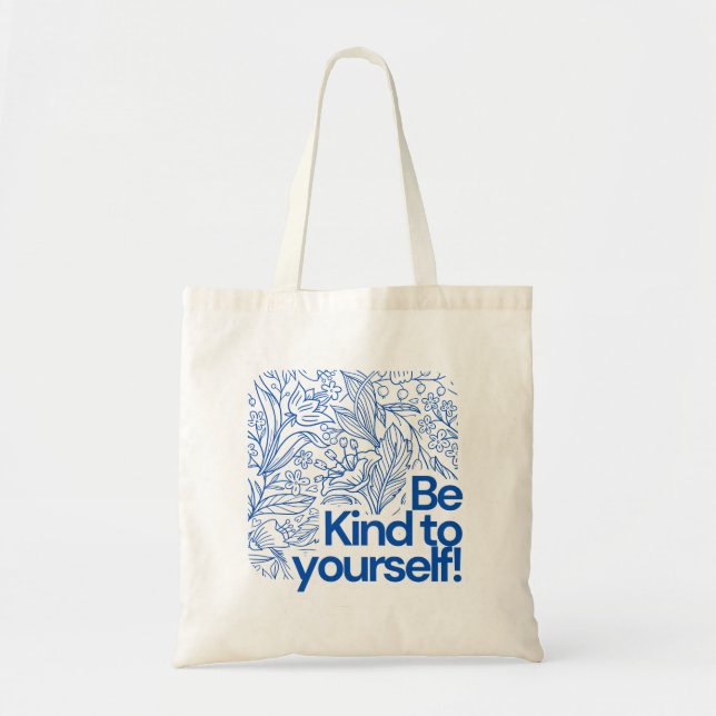 Blue and White Simple Floral Illustrative Tote Bag (Front)