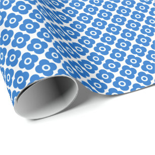Blue and white simple floral pattern retro floral wrapping paper