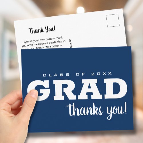 Blue and White Simple Graduation Thank You Postcard