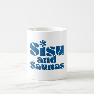 Blue and white Sisu and Saunas Finnish Coffee Mug